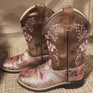 Old West Kids' Brown and Pink Embroidered Boots